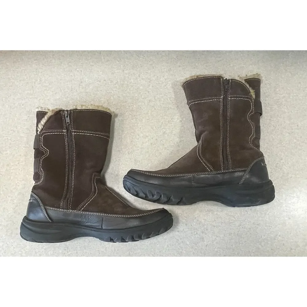 Clarks Andes Fortune Suede Boots Brown Women’s Side Zip Size 9M Faux Fur Lining